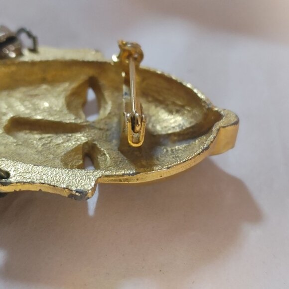 Large Tribal Mask Brooch Pin Mayan Aztec African Vintage Dangling Silver Balls - Picture 4 of 13